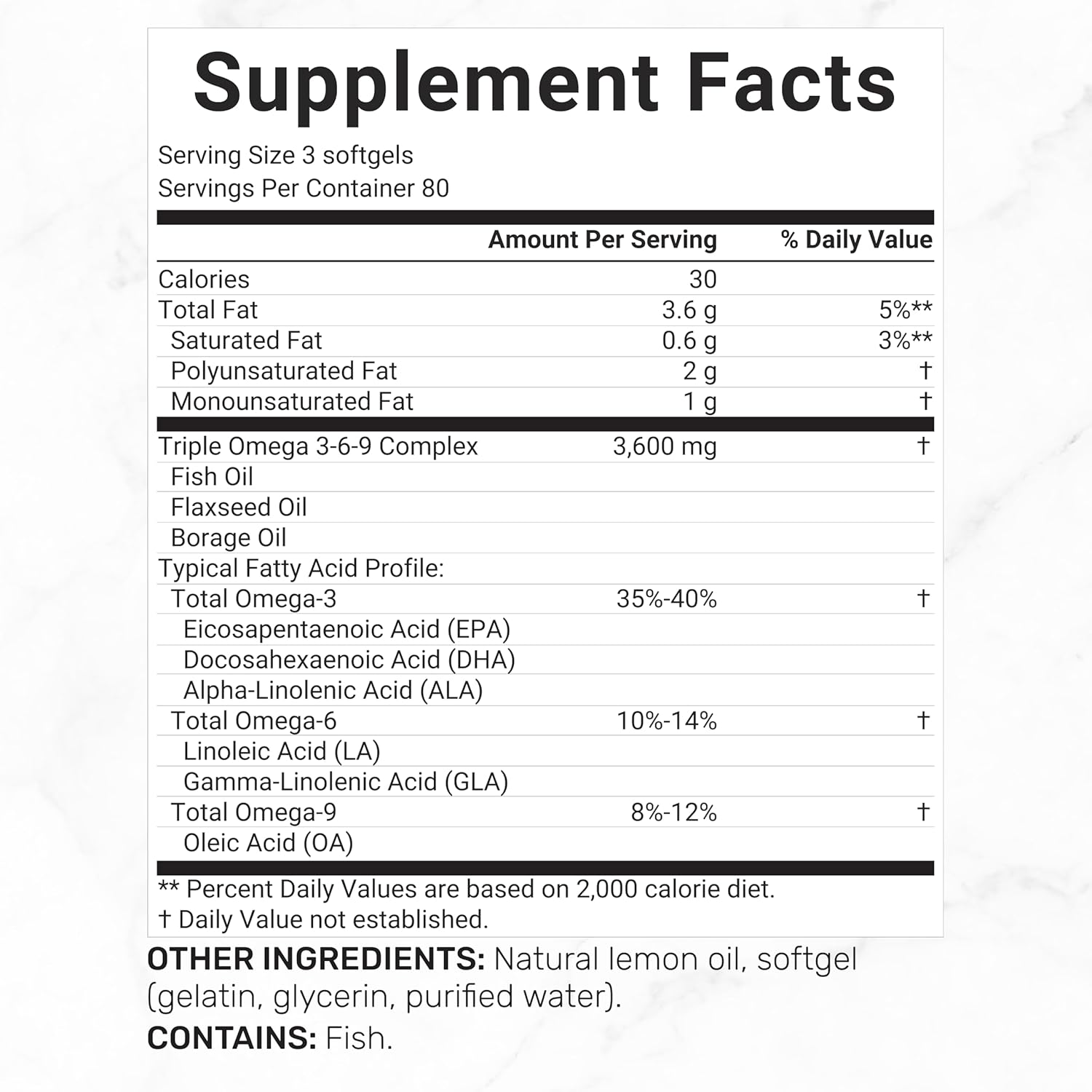 OMEGA 3 6 9 FISH OIL 3,600 MG DEAL 240 CAPSULAS BLANDAS NO GMO