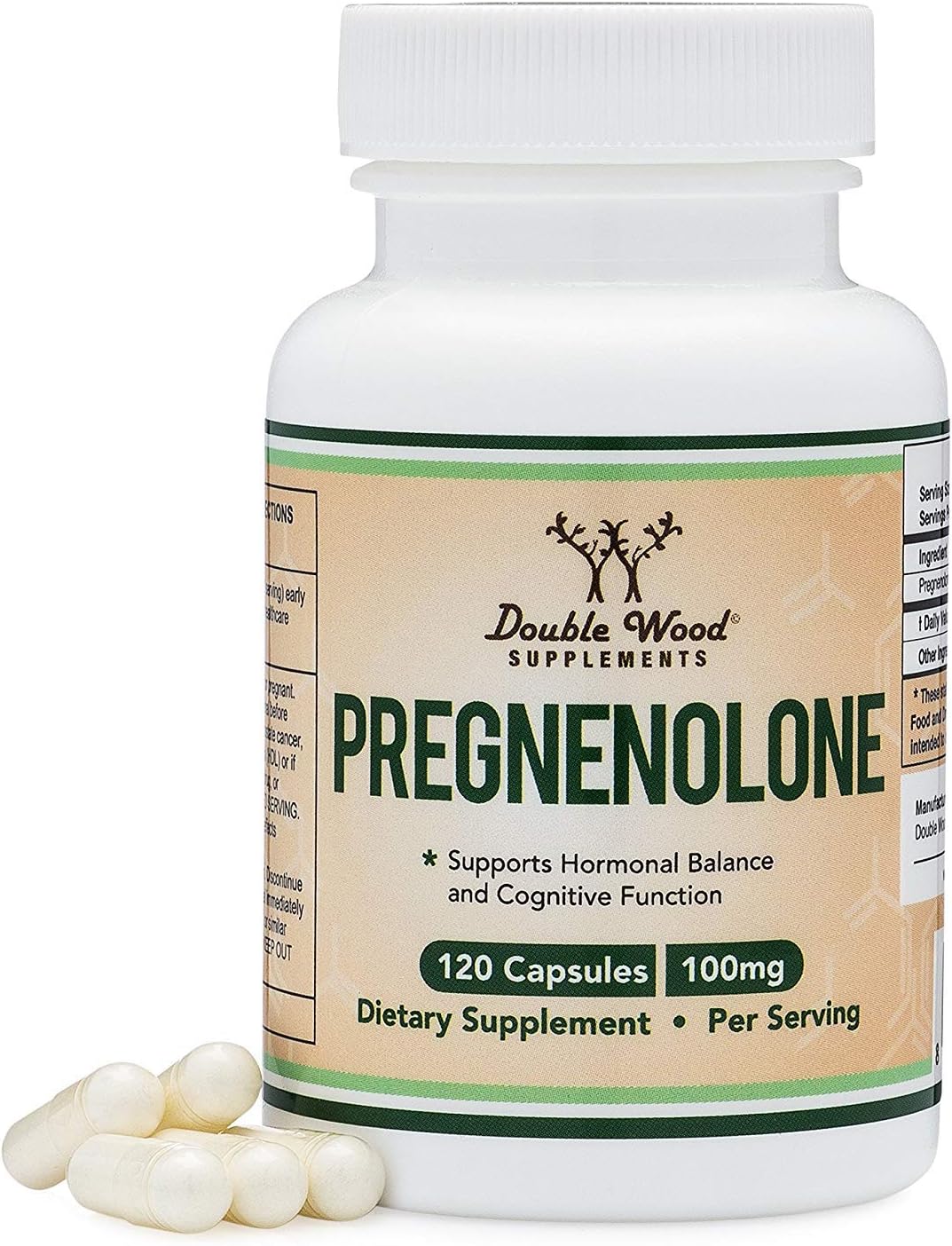 PREGNENOLONA DOUBLE WOOD 100 MG 120 CÁPSULAS NO GMO