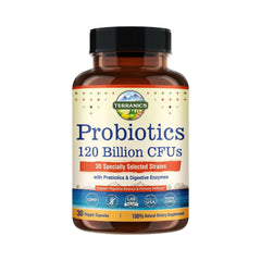 PROBIOTICO CON  PREBIOTICOS Y ENZYMAS 120 BILLONES CFU 30 CEPAS 30 CAPSULAS SIN GMO TERRANICS