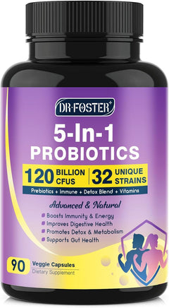 PROBIOTICOS 5 EN 1 120 BILLONES CFU 32 CEPAS 90 CÁPSULAS VEGETALES NO GMO DR FOSTER