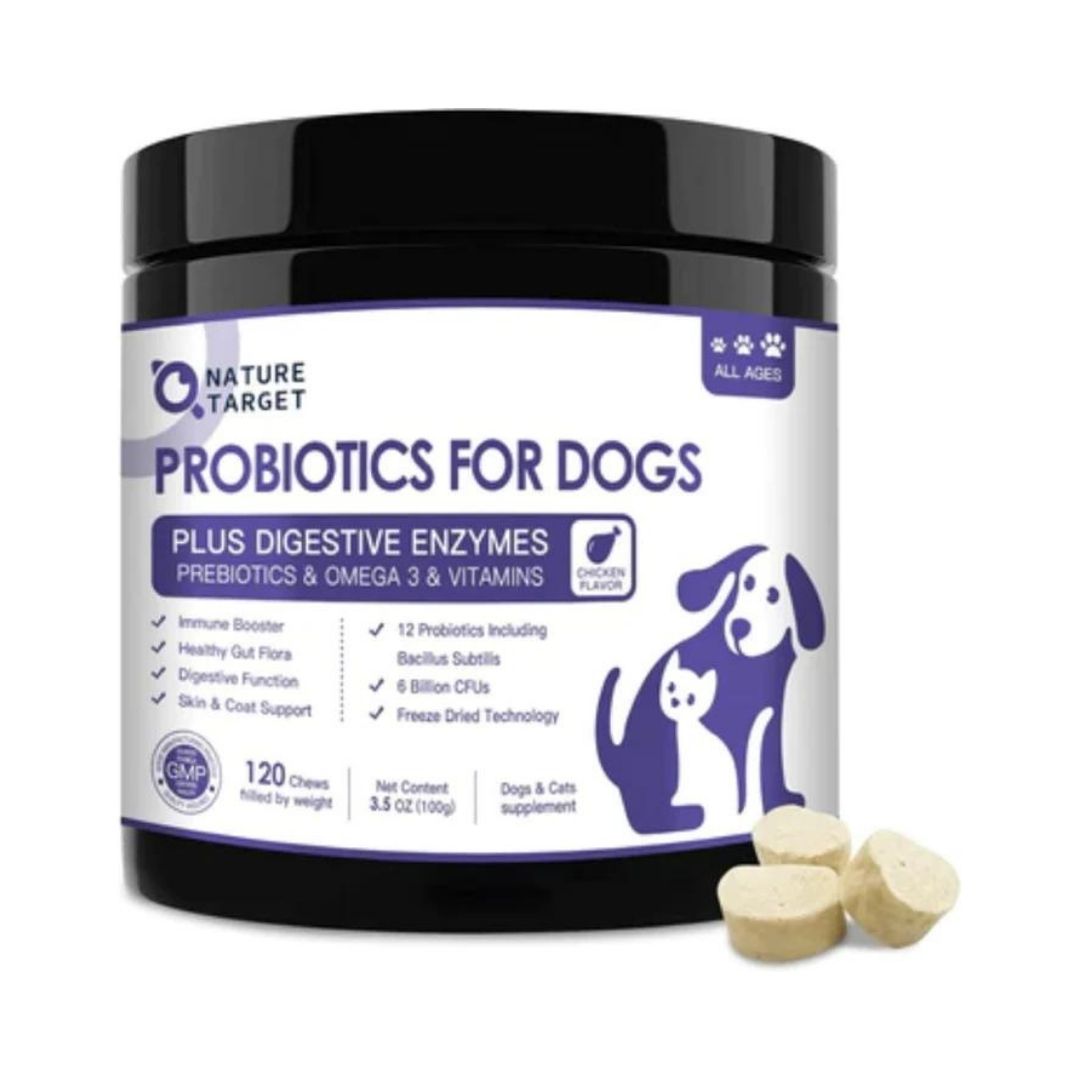 PROBIOTICOS CON ENZIMAS DIGESTIVAS Y COMPLEJO PARA PERROS  120 MASTICABLES NATURE TARGET