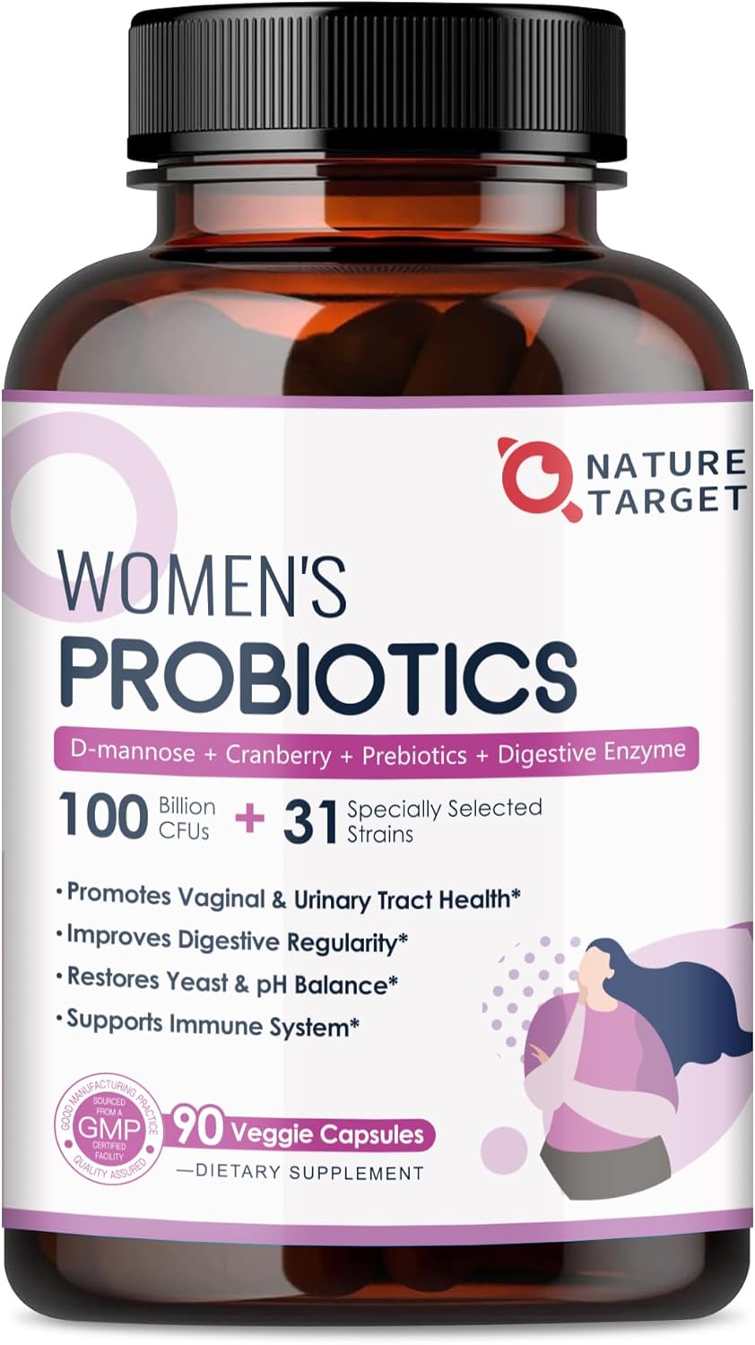 PROBIOTICOS CON ENZIMAS DIGESTIVAS Y COMPLEJO URINARIO PARA MUJERES  31 CEPAS 100 BILLONES CFU 90 CAPSULAS VEGETALES SIN GMO NATURE TARGET