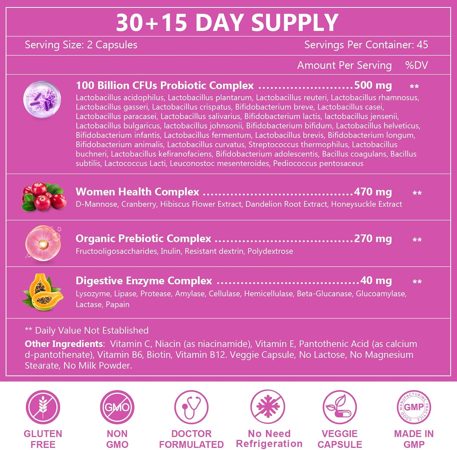 PROBIOTICOS CON ENZIMAS DIGESTIVAS Y COMPLEJO URINARIO PARA MUJERES  31 CEPAS 100 BILLONES CFU 90 CAPSULAS VEGETALES SIN GMO NATURE TARGET