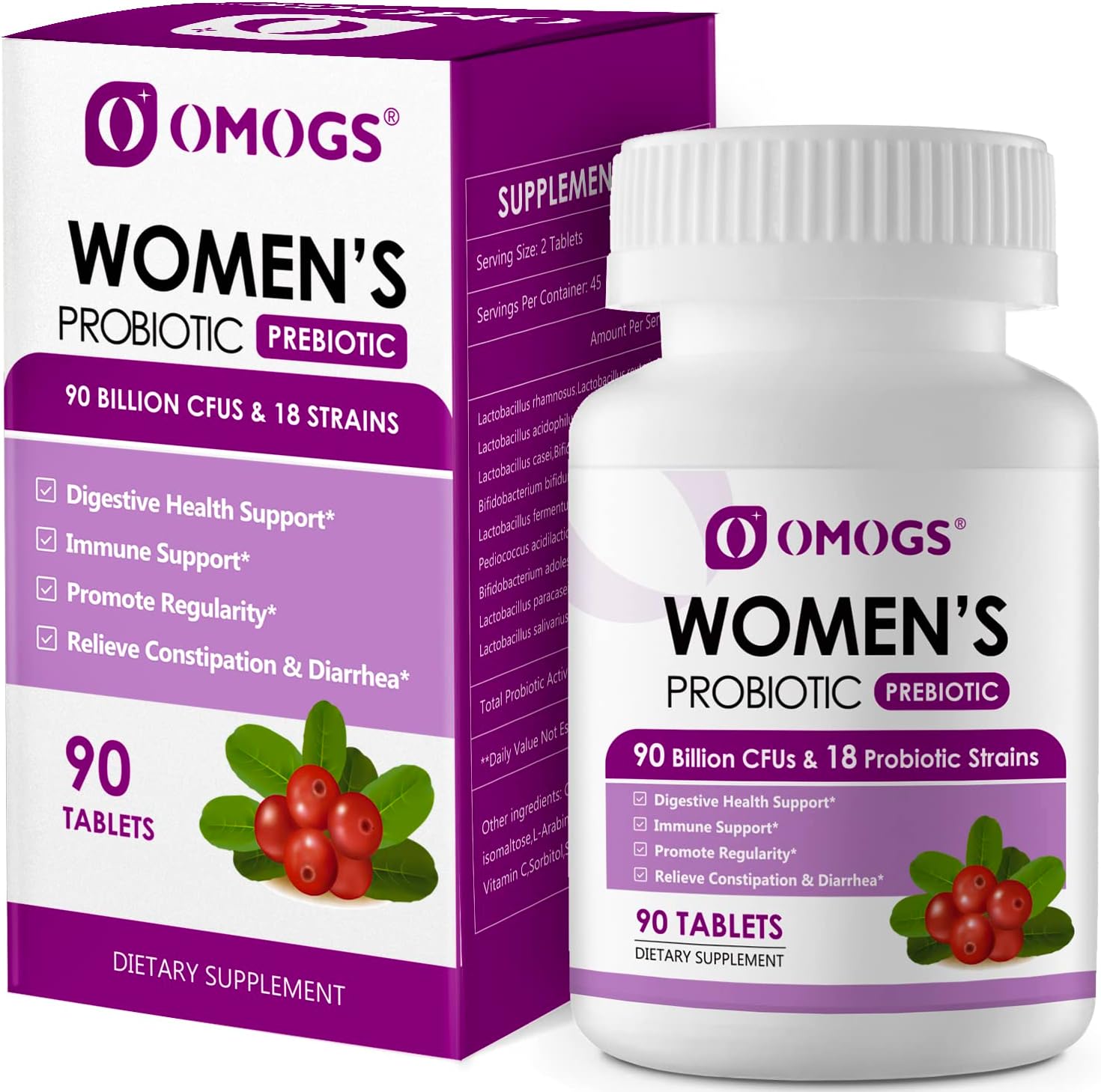PROBIOTICOS PARA MUJERES 90 BILLONES CFU 18 CEPAS OMOGS 90 TABLETAS NO GMO VEGANO