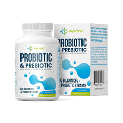 PROBIOTICOS Y PREBIOTICOS 300 BILLONES 12 CEPAS CFU 60 CAPSULAS SIN GMO VEGANO KEPTROHY