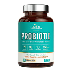 PROBIOTICOS Y PREBIOTICOS ENZIMAS 120 BILLONES CFU 30 CEPAS 30 CAPSULAS VEGETALES VEGANO NORDVIDA