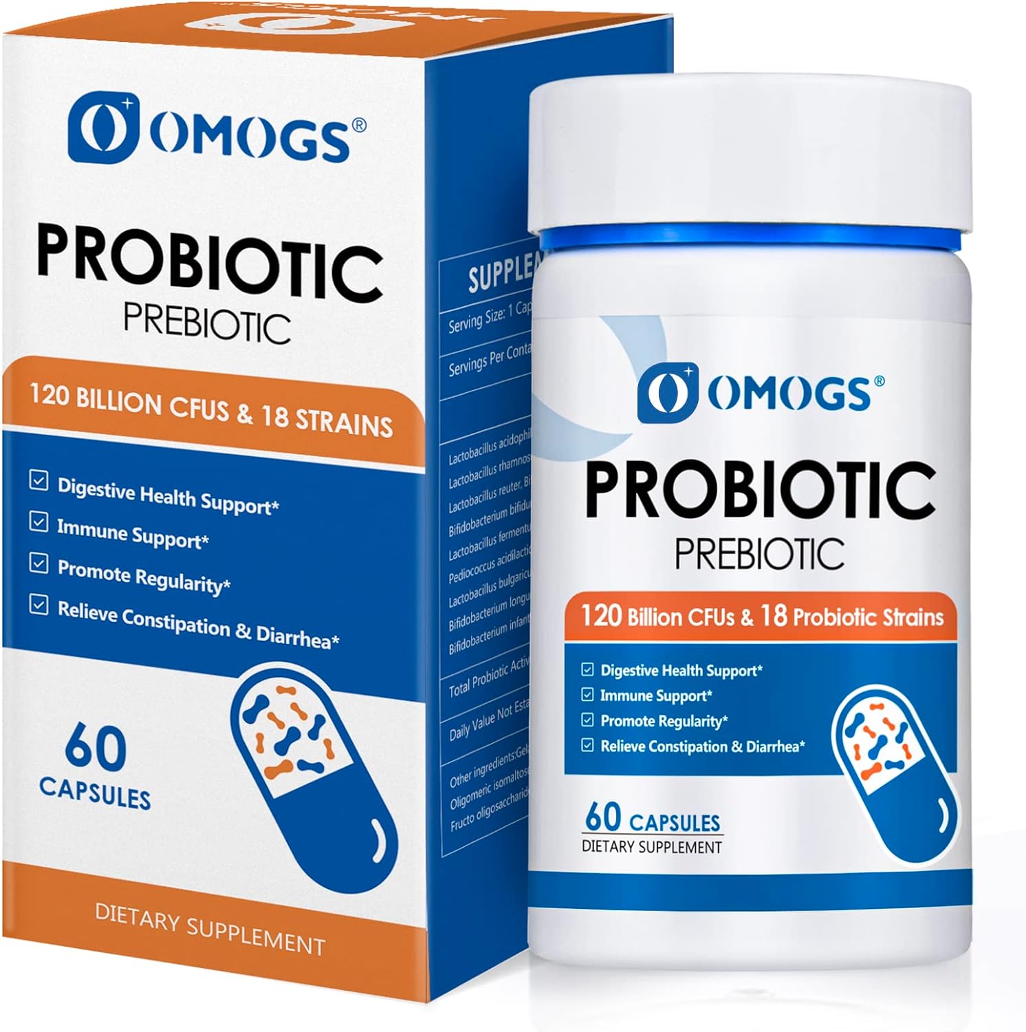 PROBIOTICOS Y PREBIOTICOS 120 BILLONES CFU 18 CEPAS 60 CAPSULAS NO GMO VEGANO OMOGS