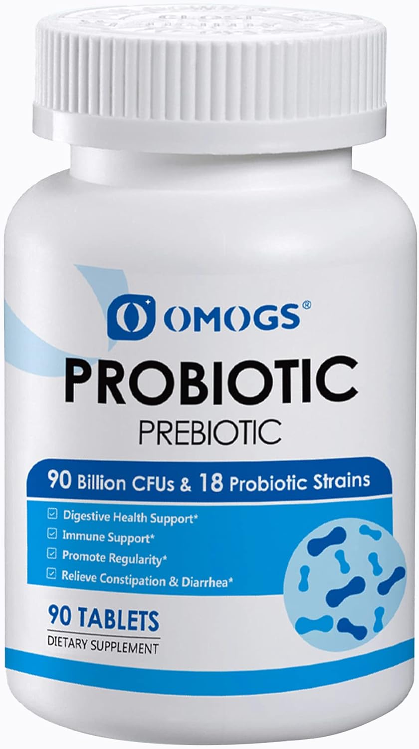 PROBIOTICOS Y PREBIOTICOS 90 BILLONES CFU 18 CEPAS 90 TABLETAS NO GMO VEGANO OMOGS