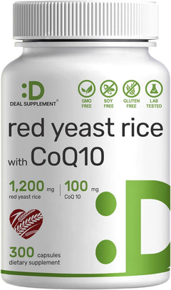 ARROZ DE LEVADURA ROJA + COQ10 DEAL SUPPLEMENT 1200 MG 300 CAPSULAS NO GMO RED YEASTRICE