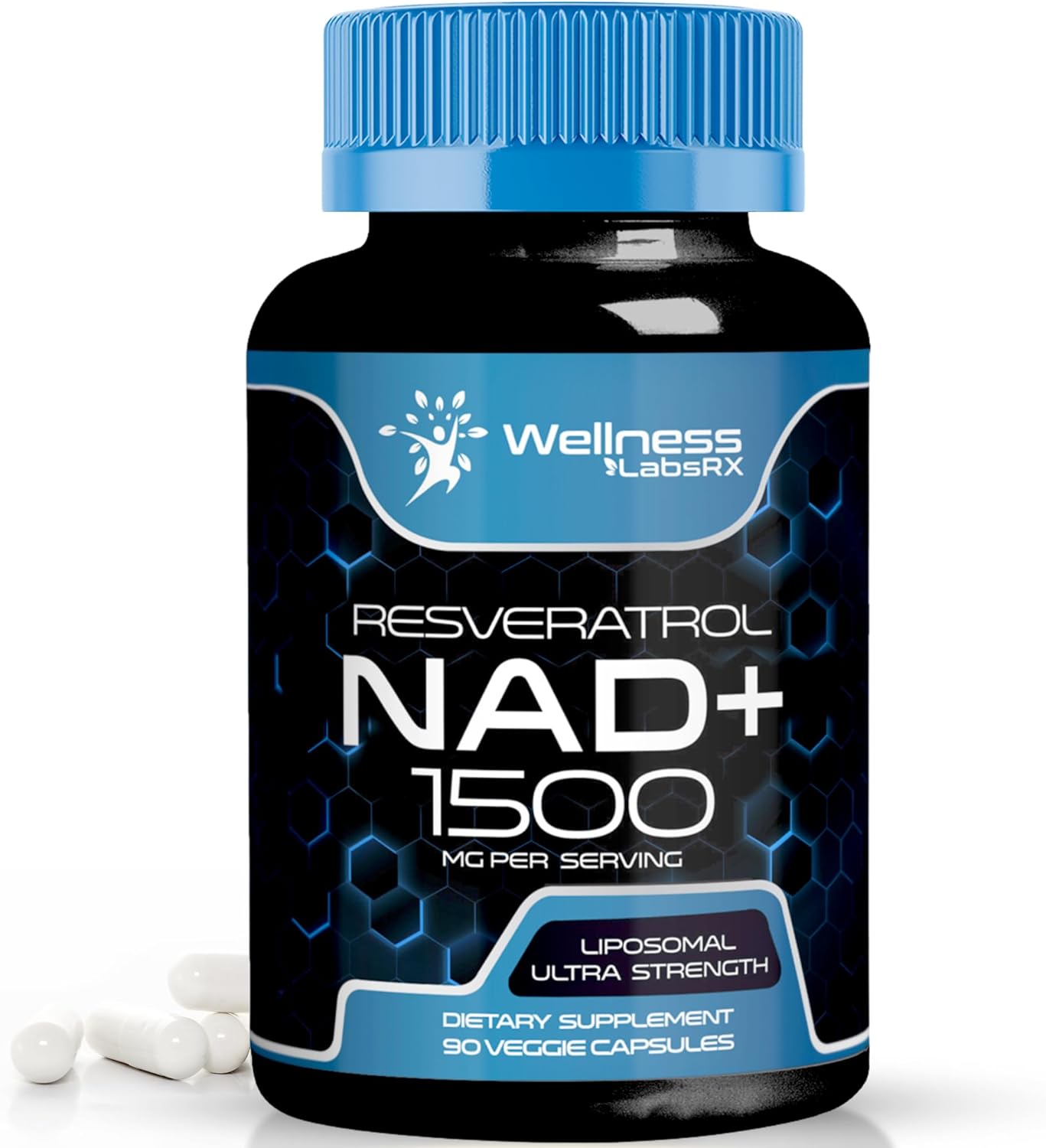 NAD+ CON RESVERATROL 1500 MG 90 CÁPSULAS NO GMO VEGANO WELLNESS LABSRX