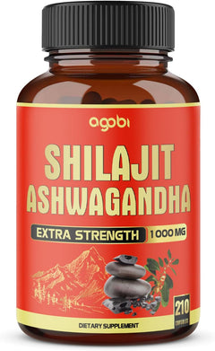 SHILAJIT CON ASHWAGANDHA 1000 MG 210 CÁPSULAS AGOBI NO GMO VEGANO