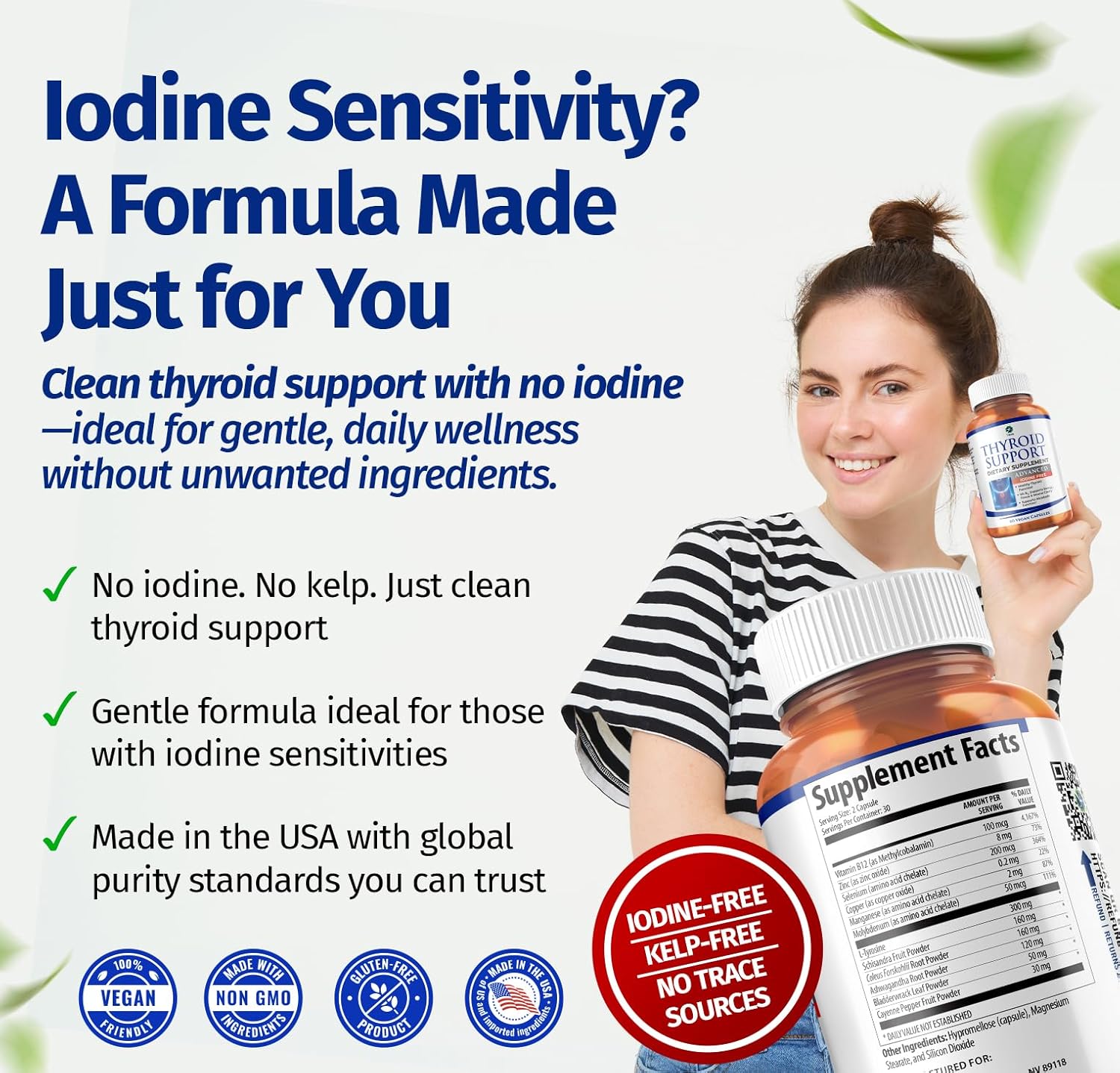 SOPORTE PARA TIROIDES  930 MG CON TIROSINA 300 MG 60 CAPSULAS VEGANO SIN GMO IBODY THYROID SUPPORT WITH TYROSINE