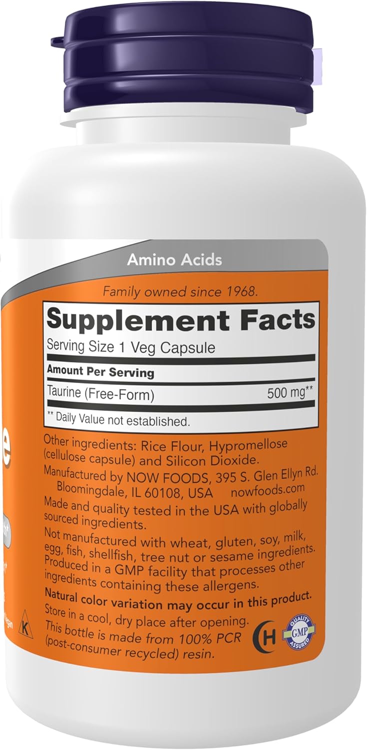 TAURINA 500 MG 100 CAPSULAS SIN GMO NOW