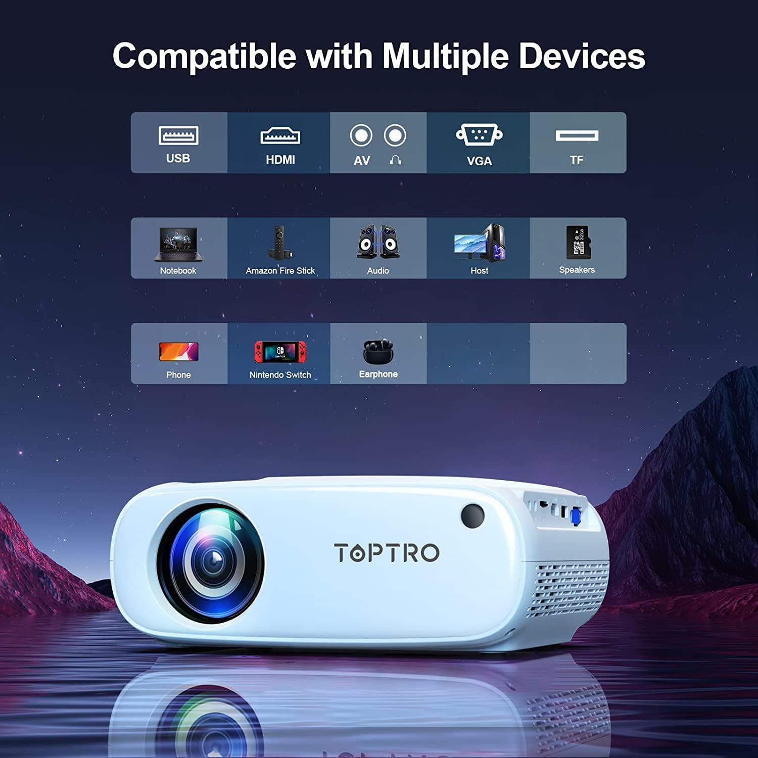 MINI PROYECTOR PORTATIL MULTIMEDIA TOPTRO TR24 CON WIFI 12000 LUMENES 300 PULGADAS