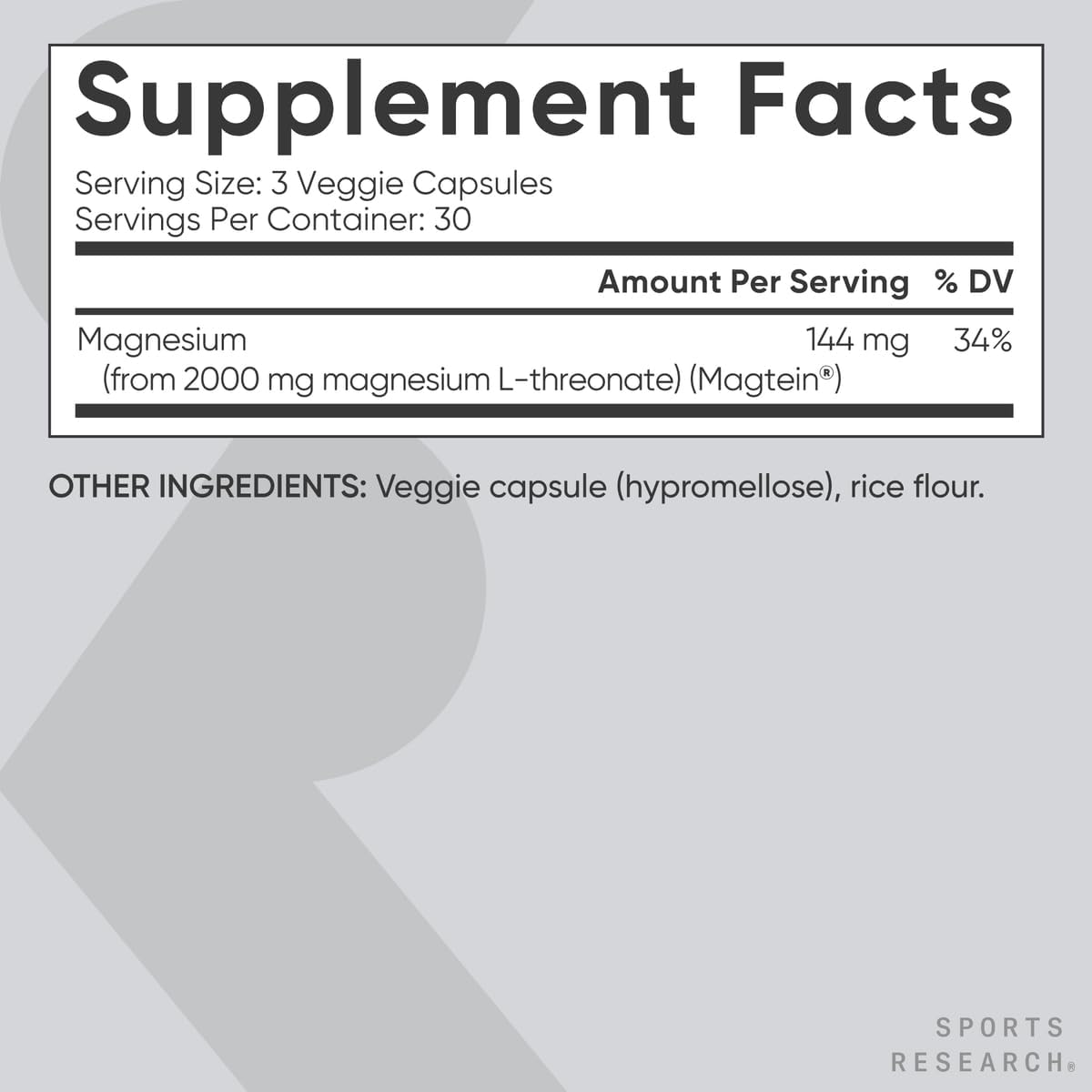 TREONATO DE MAGNESIO  2000 MG 90 CAPSULAS SIN GMO SPORTS RESEARCH
