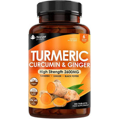 CURCUMA CON JENGIBRE 2,600 MG 365 TABLETAS VEGANO NEW LEAF TURMERIC WITH GINGER