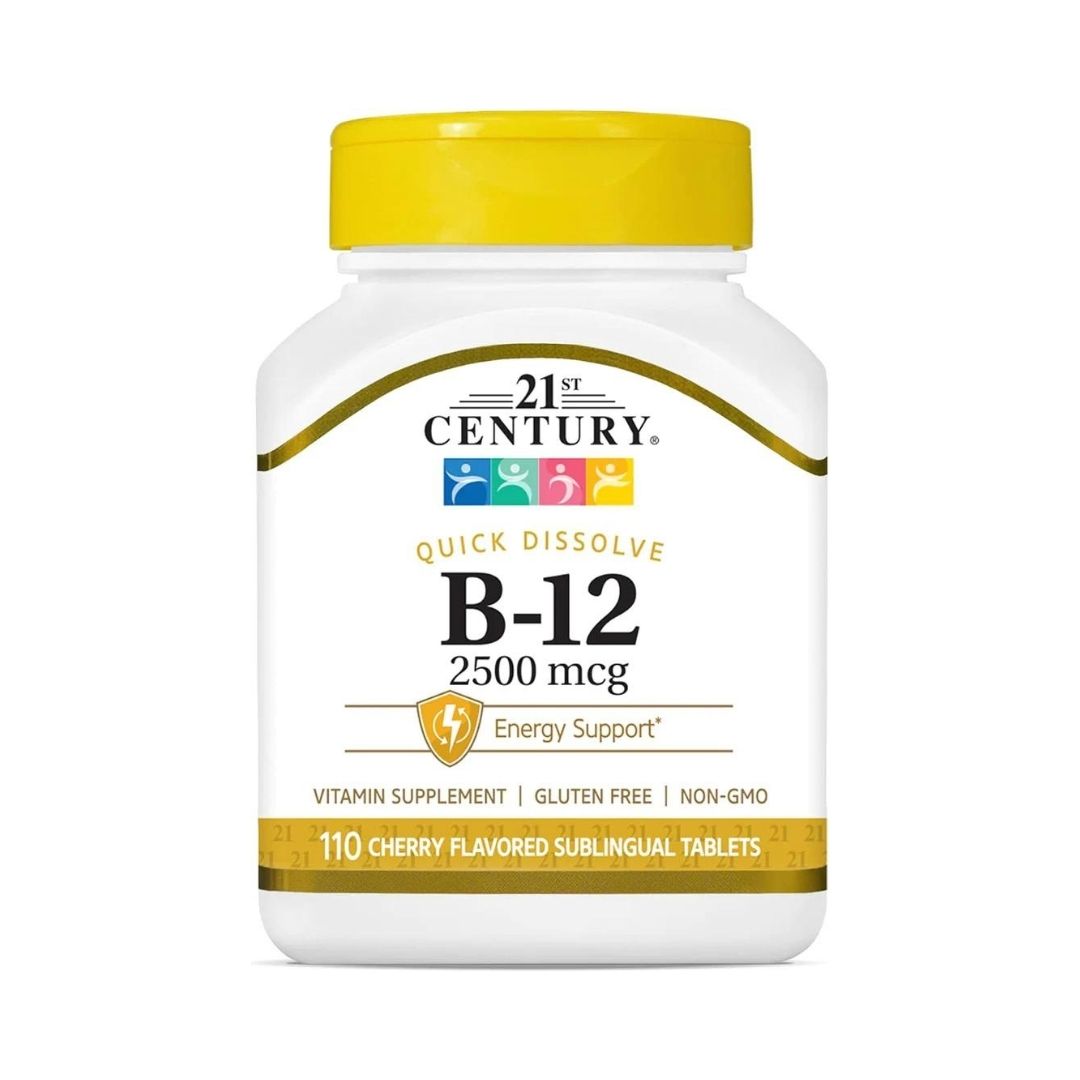 VITAMINA B12 SUBLINGUAL SABOR CEREZA 2,500 MCG 110 TABLETAS 21ST CENTURY