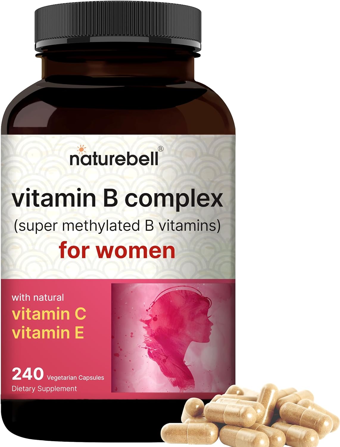 COMPLEJO DE VITAMINA B PARA MUJER NATUREBELL 240 CÁPSULAS VEGETALES NO GMO VITAMIN B COMPLEX