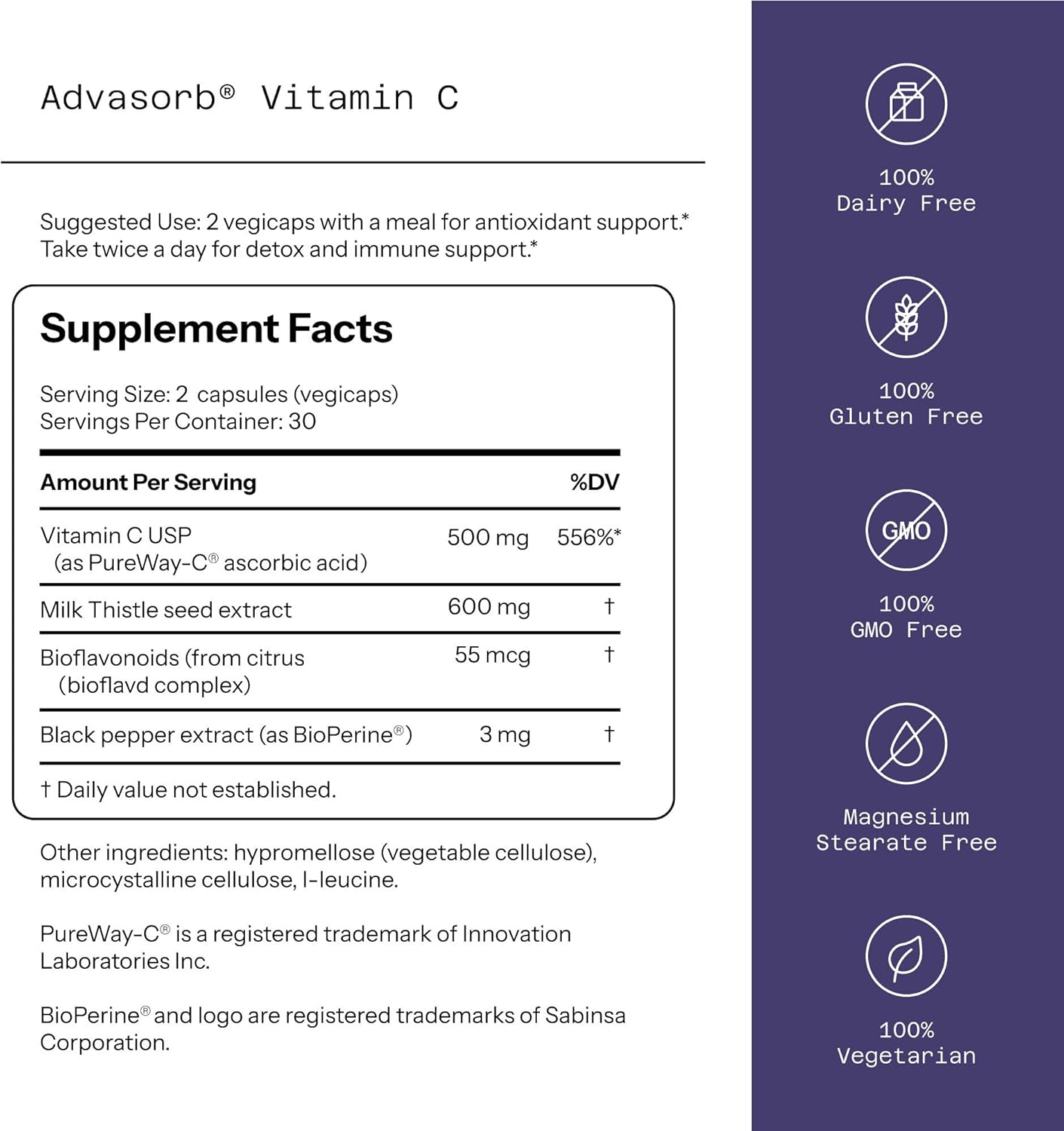 VITAMINA C 500 MG + MILSK THISTLE 600 MG QUALITY OF LIFE 60 CAPSULAS NO GMO VEGANO