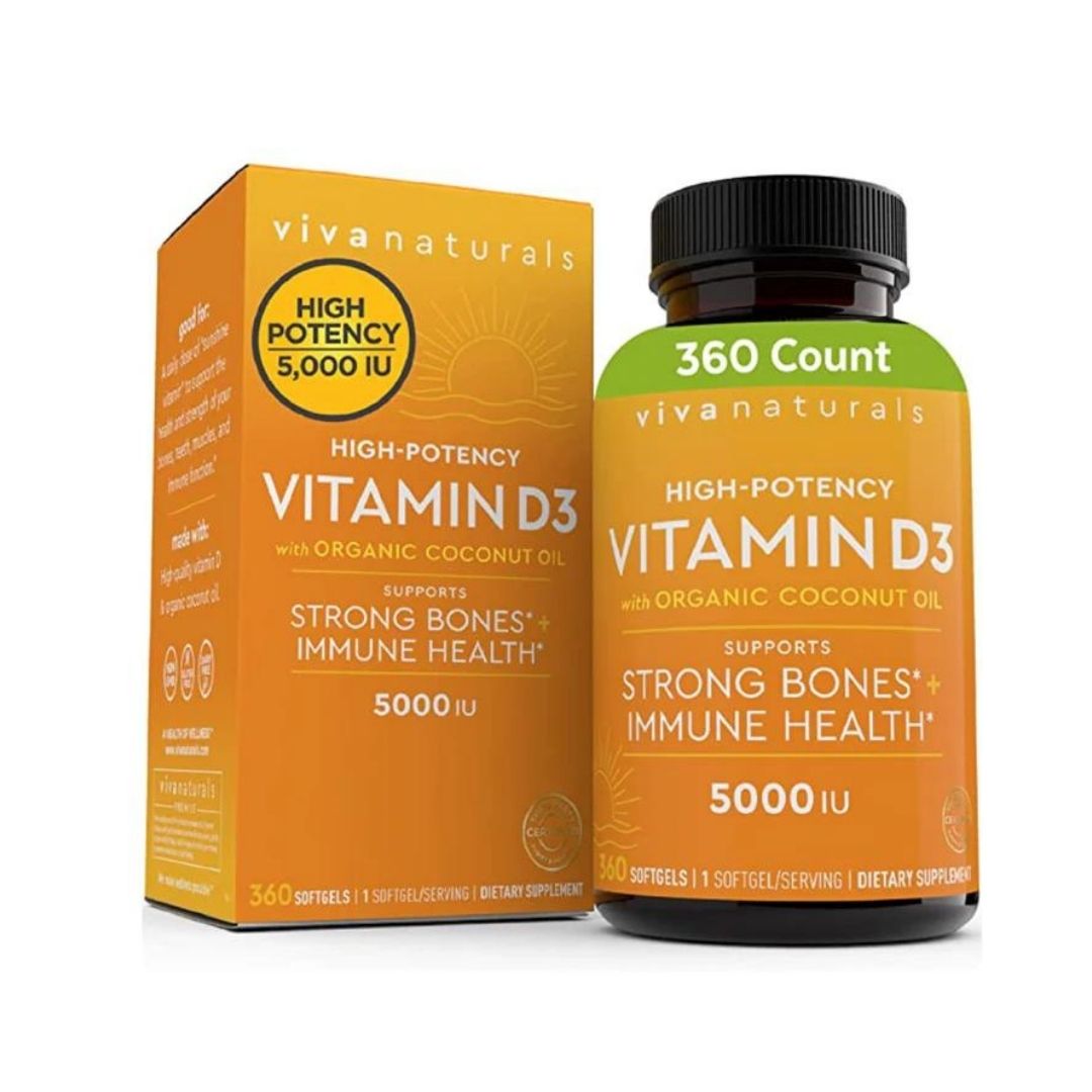 VITAMINA D3 5,000 IU 360 CAPSULAS BLANDAS SIN GMO VIVA NATURALS