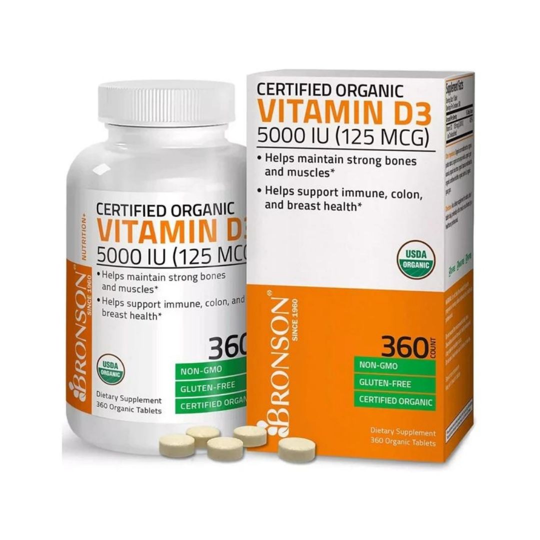 VITAMINA D3 5,000 IU 360 TABLETAS SIN GMO BRONSON