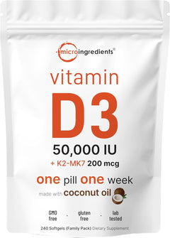 VITAMINA D3 K2 MICROINGREDIENTS 50,000 IU 200 MCG 240 CAPSULAS BLANDAS