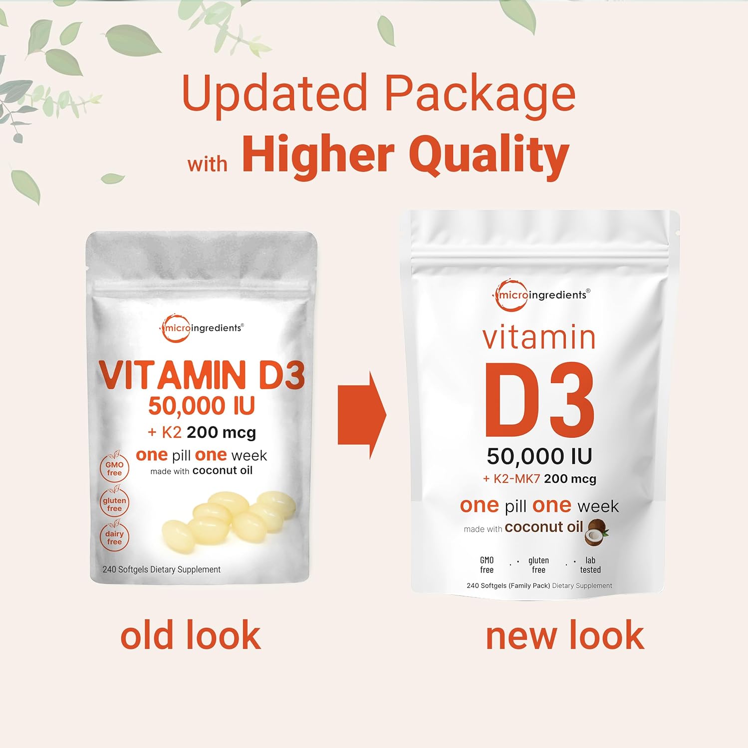 VITAMINA D3 K2 MICROINGREDIENTS 50,000 IU 200 MCG 240 CAPSULAS BLANDAS