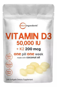 VITAMINA D3 K2 MICROINGREDIENTS 50,000 IU 200 MCG 240 CAPSULAS BLANDAS