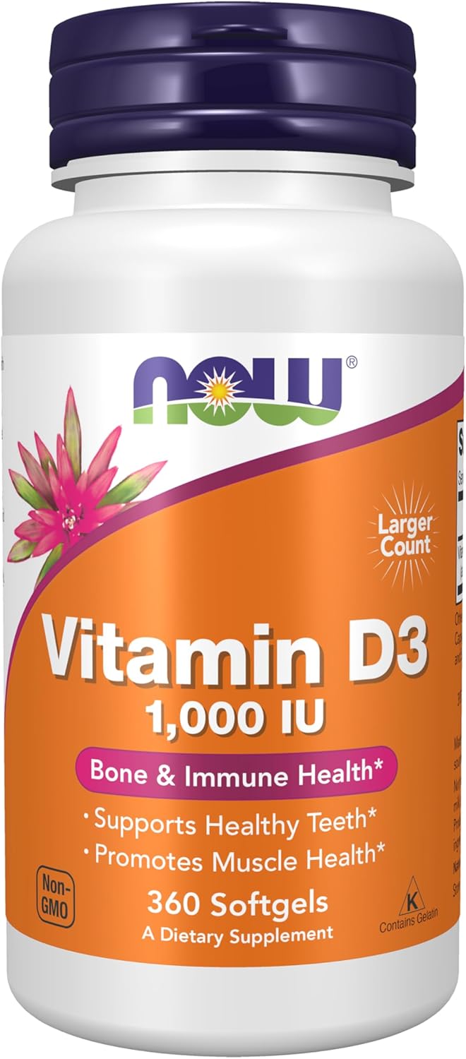 VITAMINA D3 NOW 1,000 IU 360 CAPSULAS BLANDAS SIN GMO
