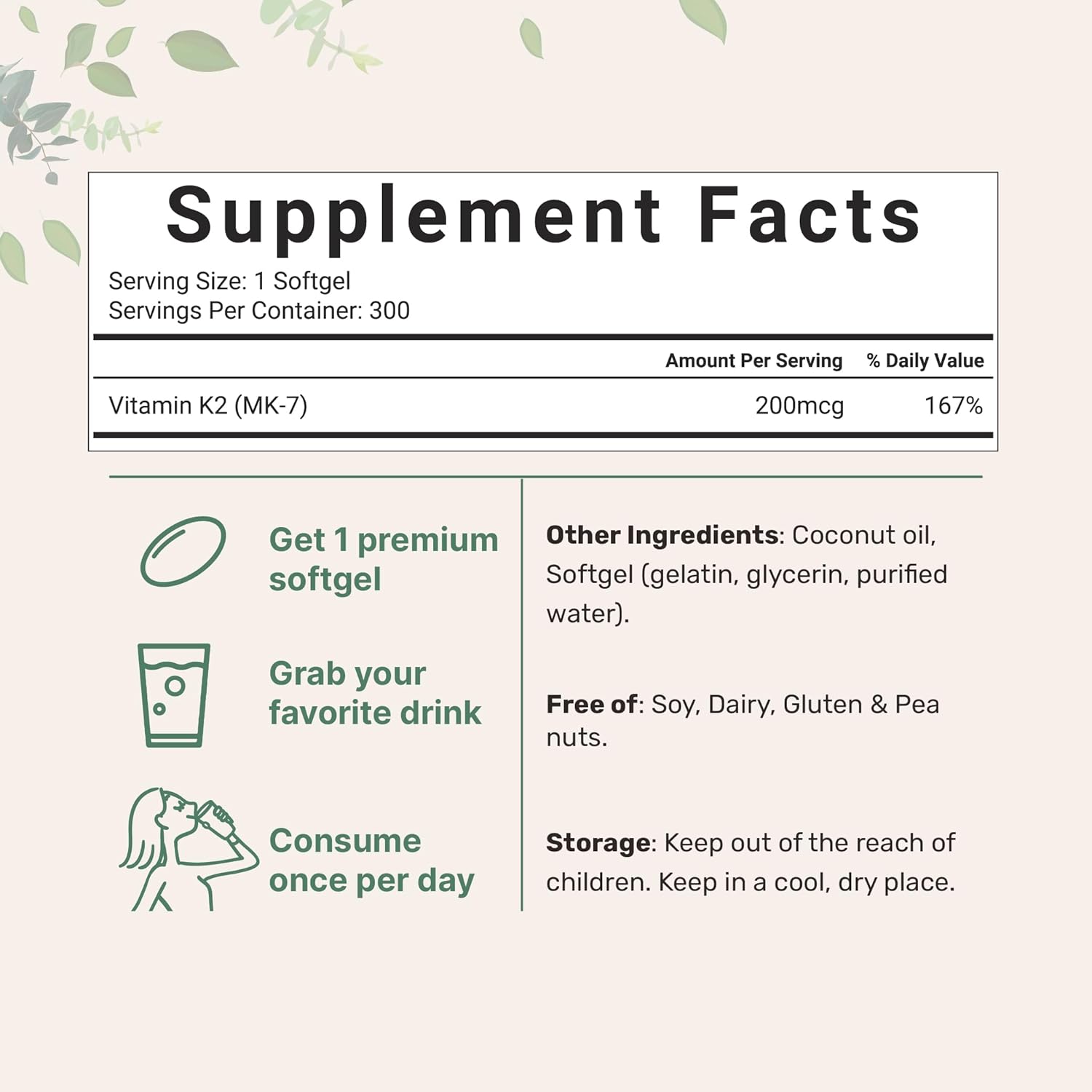 VITAMINA K2 MK7 200 MCG MICROINGREDIENTS 300 CAPSULAS BLANDAS NO GMO