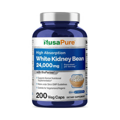 WHITE KIDNEY BEAN BLOQUEADOR DE CARBOHIDRATOS 24,000 MG 200 CAPSULAS VEGETALES SIN GMO NUSAPURE