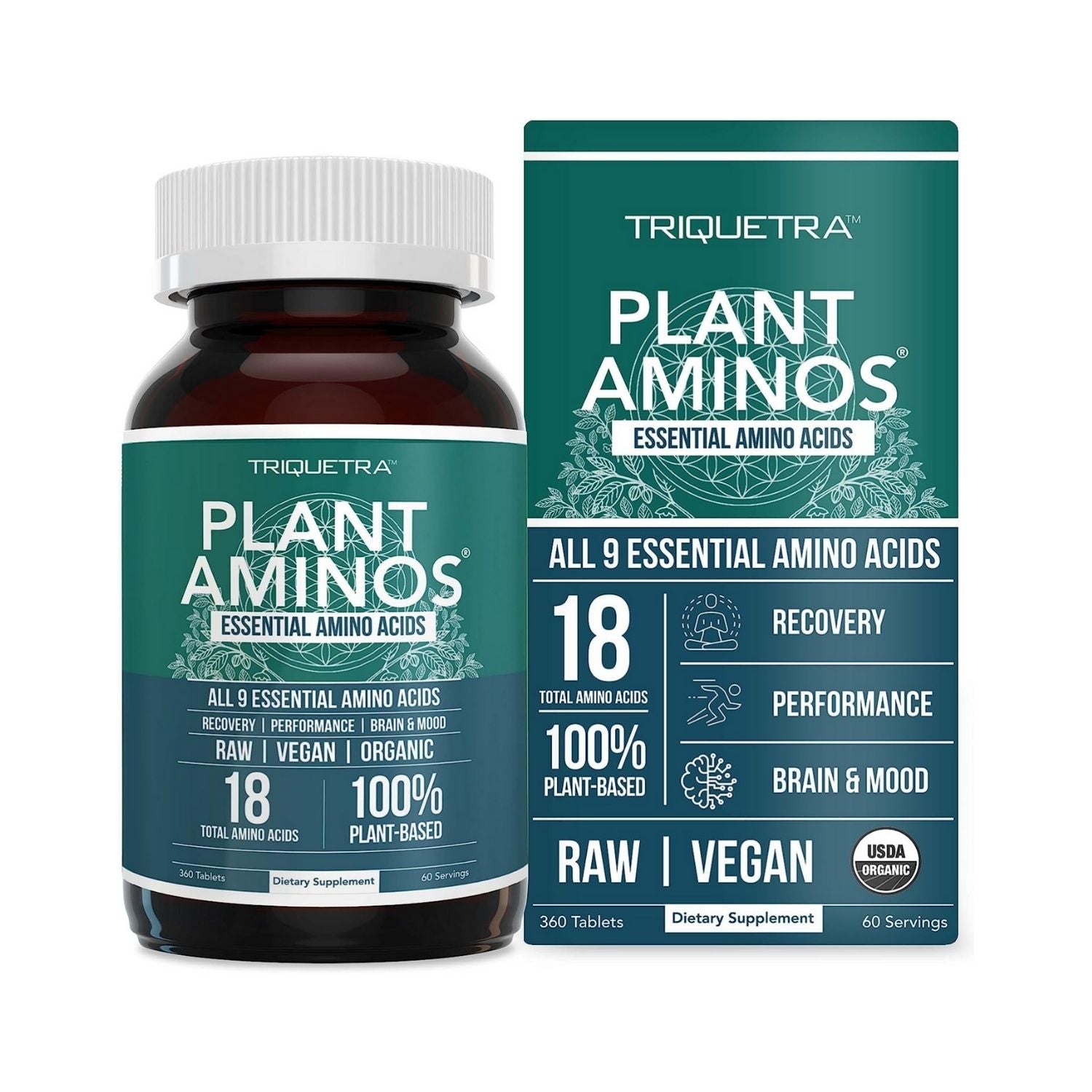 AMINOACIDOS ESENCIALES PLANT AMINOS 360 TABLETAS SIN GMO VEGANO TRIQUETRA