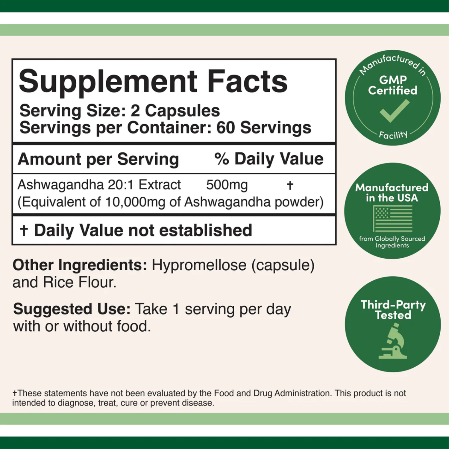 ASHWAGANDHA 500 MG DOUBLE WOOD SUPPLEMENTS 120 CÁPSULAS NO GMO
