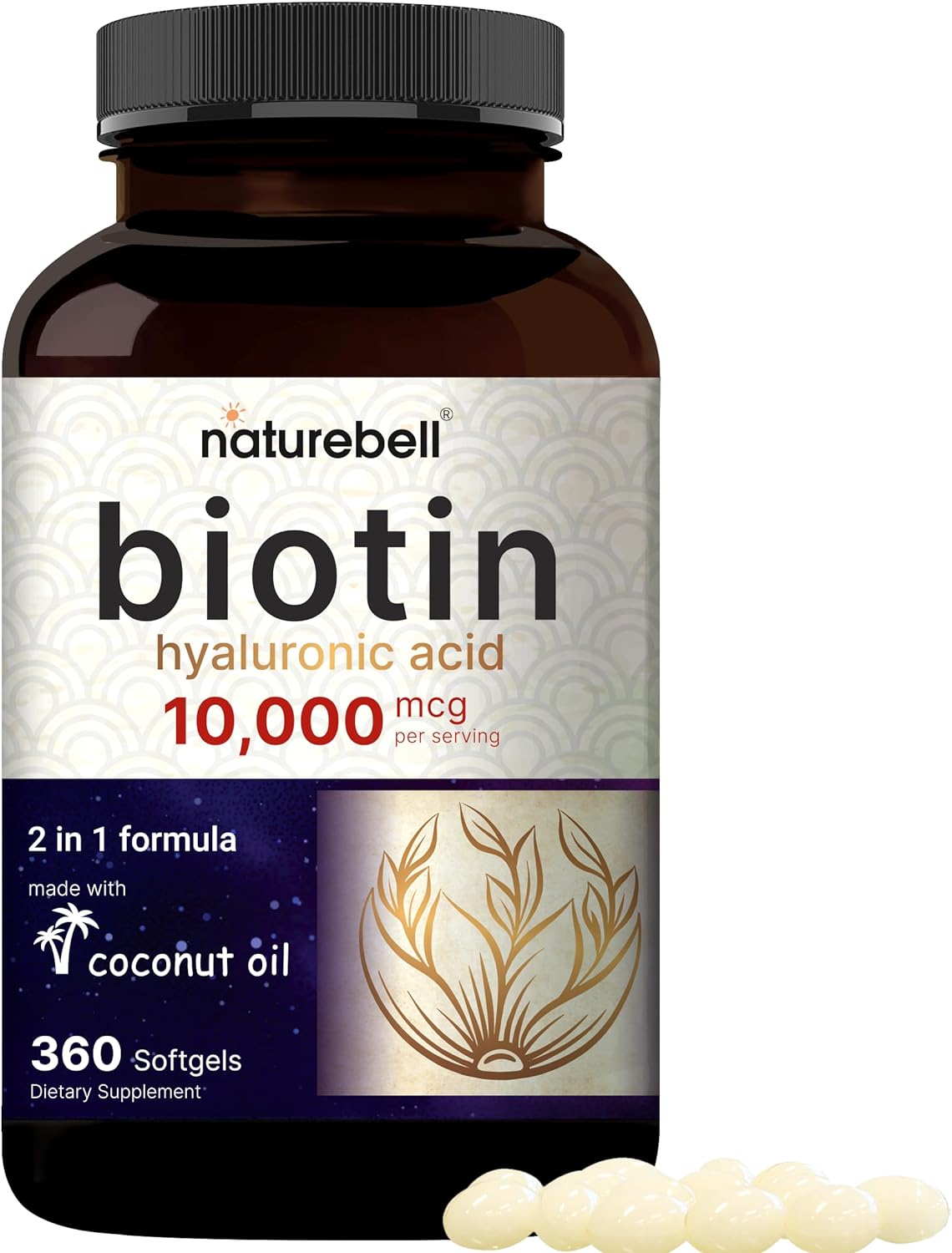 BIOTINA + ÁCIDO HIALURÓNICO NATUREBELL 10,000 MCG 360 CAPSULAS BLANDAS