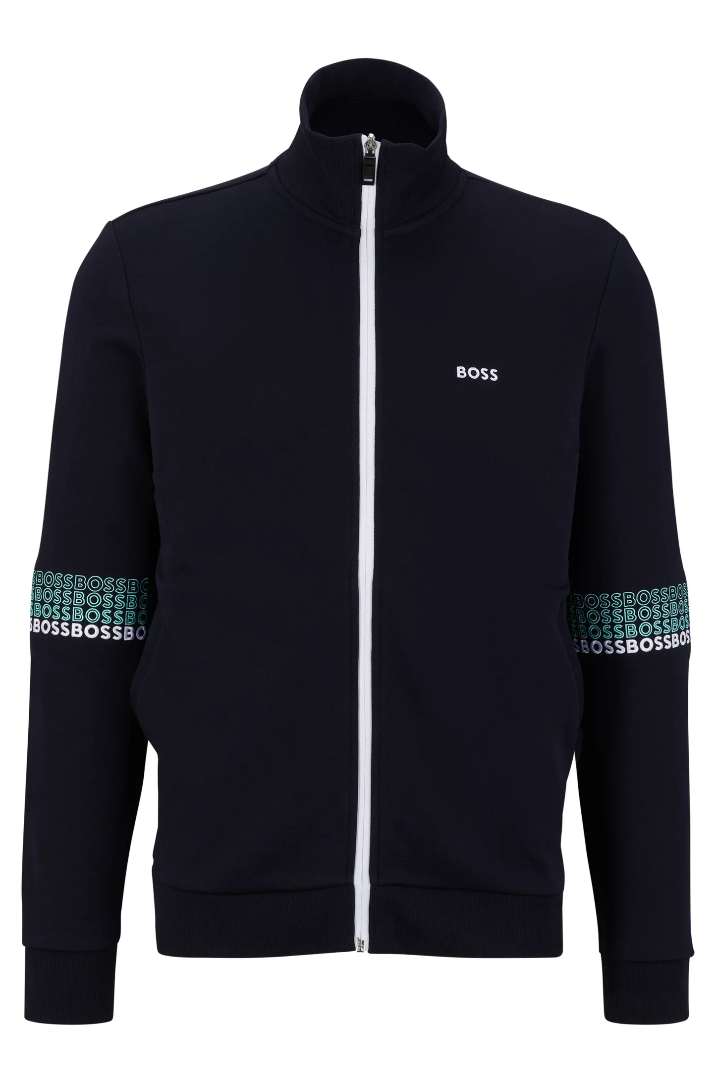 Cotton-Blend Zip-Up Sweatshirt with Multi-colored logos