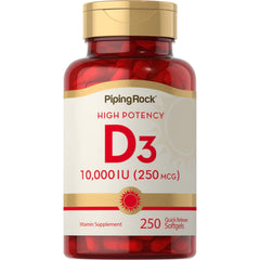 VITAMINA D3 10,000 IU 250 CAPSULAS BLANDAS SIN GMO PIPING ROCK