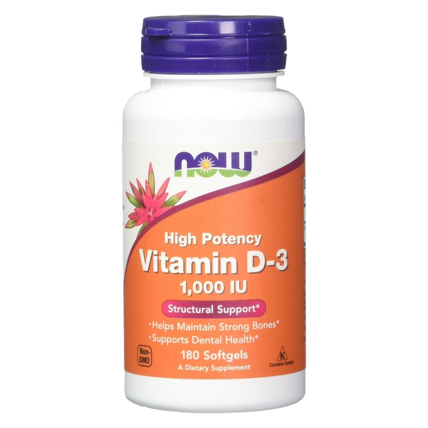 VITAMINA D3 NOW 1,000 IU 180 CAPSULAS BLANDAS SIN GMO