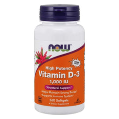 VITAMINA D3 NOW 1,000 IU 360 CAPSULAS BLANDAS SIN GMO