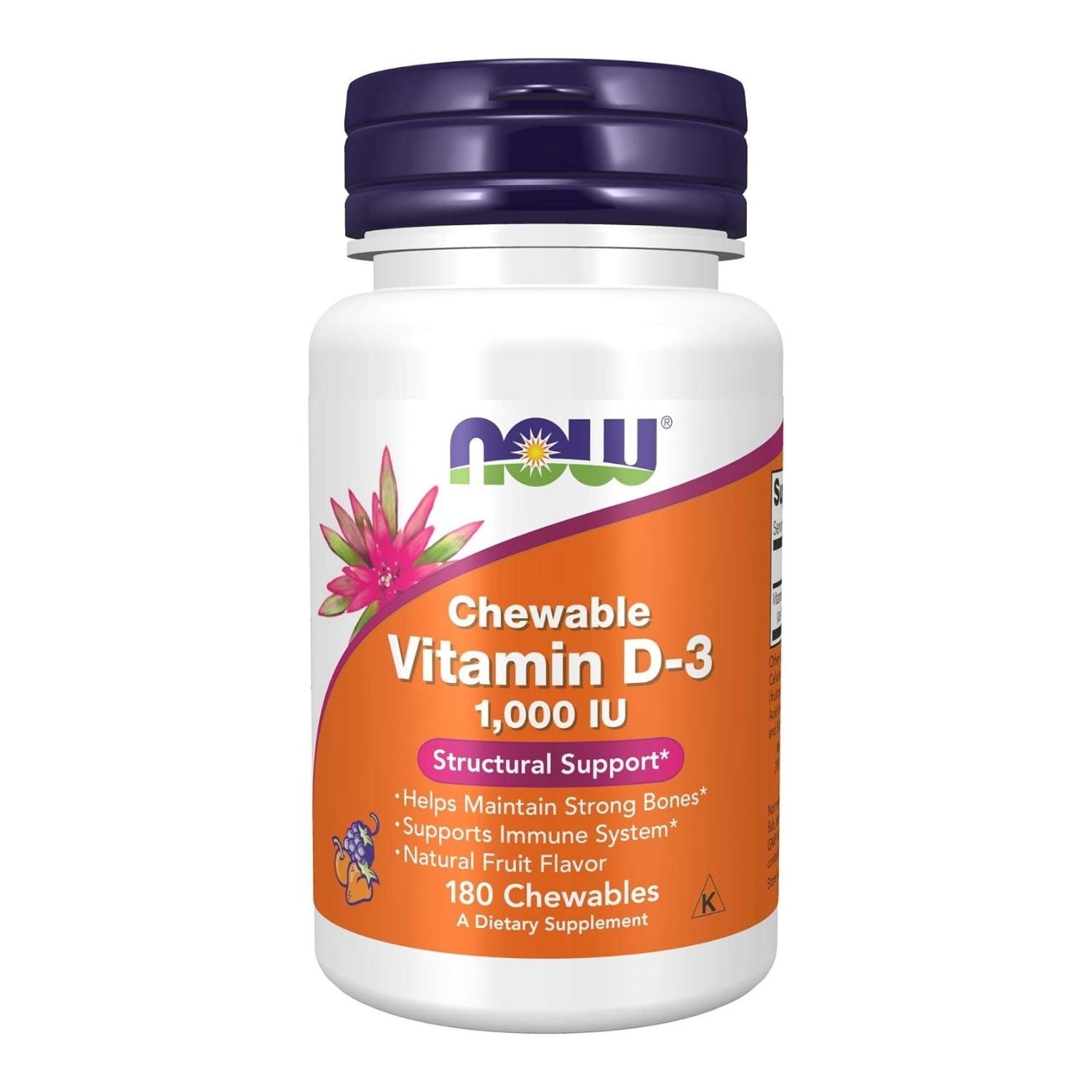 VITAMINA D3 NOW 1,000 IU 180 MASTICABLES SABOR A FRUTAS