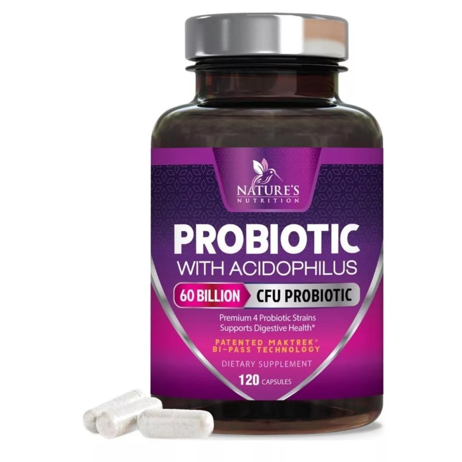 PROBIOTICOS 4 CEPAS 60 BILLONES CFU 120 CAPSULAS NATURE´S  NUTRITION