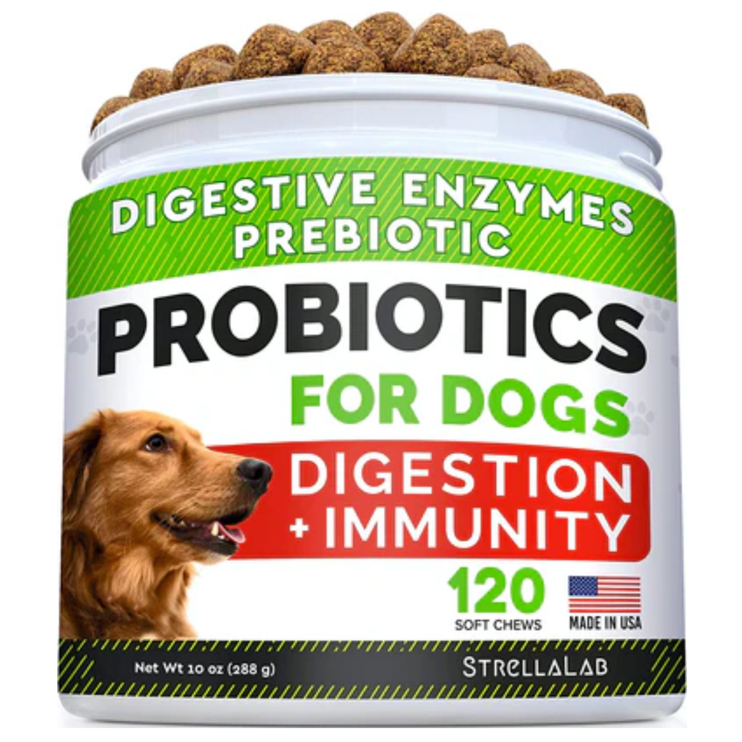 PROBIOTICOS CON COMPLEJO INMUNE PARA PERROS  120 MASTICABLES STRELLALAB