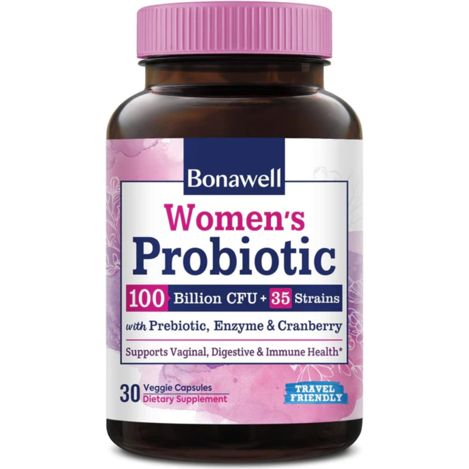 PROBIOTICOS CON ENZIMAS DIGESTIVAS Y CRANBERRY PARA MUJERES 35 CEPAS 100 BILLONES CFU 30 CAPSULAS BONAWELL