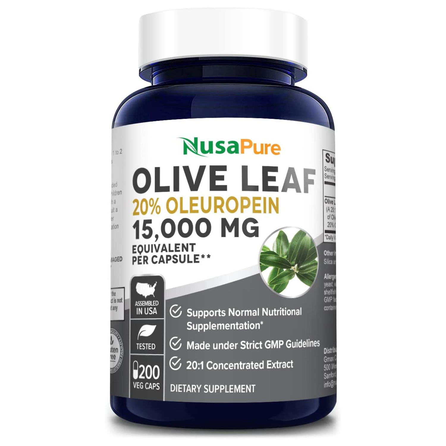 HOJA DE OLIVO NUSAPURE 15000 MG 200 CAPSULAS VEGETALES OLIVE LEAF