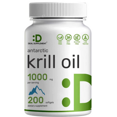 KRILL OIL ANTARCTIC OMEGA 3 1000 MG CON EPA 120 MG Y DHA 80 MG DEAL SUPPLEMENTS 200 CAPSULAS BLANDAS SIN GMO