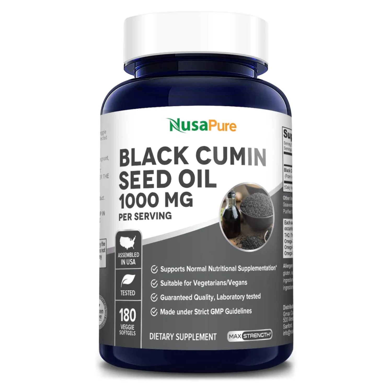 ACEITE DE COMINO NEGRO NUSAPURE 1000 MG 180 CAPSULAS SIN GMO BLACK CUMIN SEED OIL