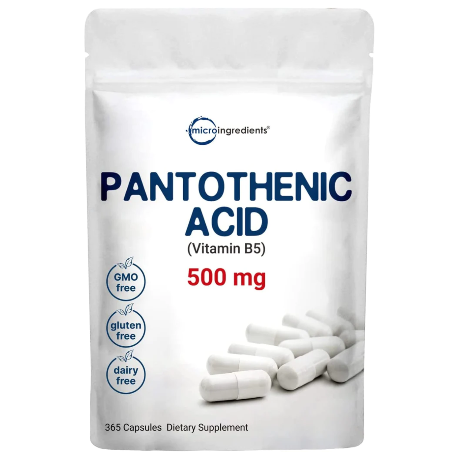 ACIDO PANTOTENICO MICROINGREDIENTS 500 MG 365 CAPSULAS SIN GMO