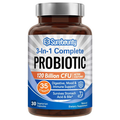 PROBIOTICOS 3 EN 1  35 CEPAS 120 BILLONES CFU 30 CAPSULAS SUREBOUNTY