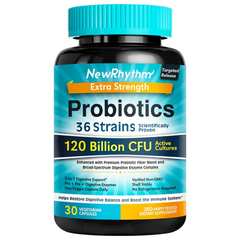 PROBIOTICOS  Y PREBIOTICOS  ENZIMAS DIGESTIVAS 35 CEPAS 120 BILLONES CFU 30 CAPSULAS VEGETALES NEWRHYTHM