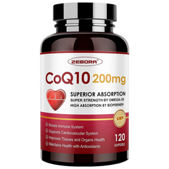 COENZIMA Q10 200 MG UBIQUINOL COQ10 CON OMEGA 3 60 MG Y LECITINA DE GIRASOL 30 MG 20 CAPSULAS BLANDAS SIN GMO ZEBORA