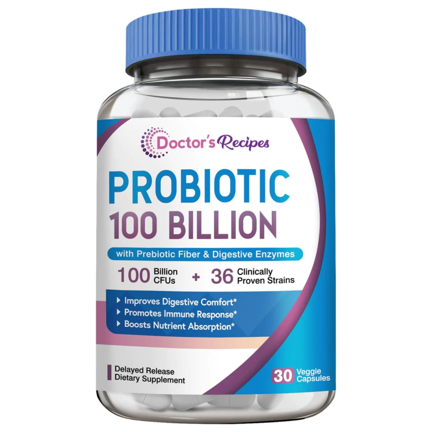 PROBIOTICOS  Y PREBIOTICOS ENZIMAS DIGESTIVAS 36 CEPAS 100 BILLONES CFU 30 CAPSULAS SIN GMO VEGANO DOCTOR´S RECIPES